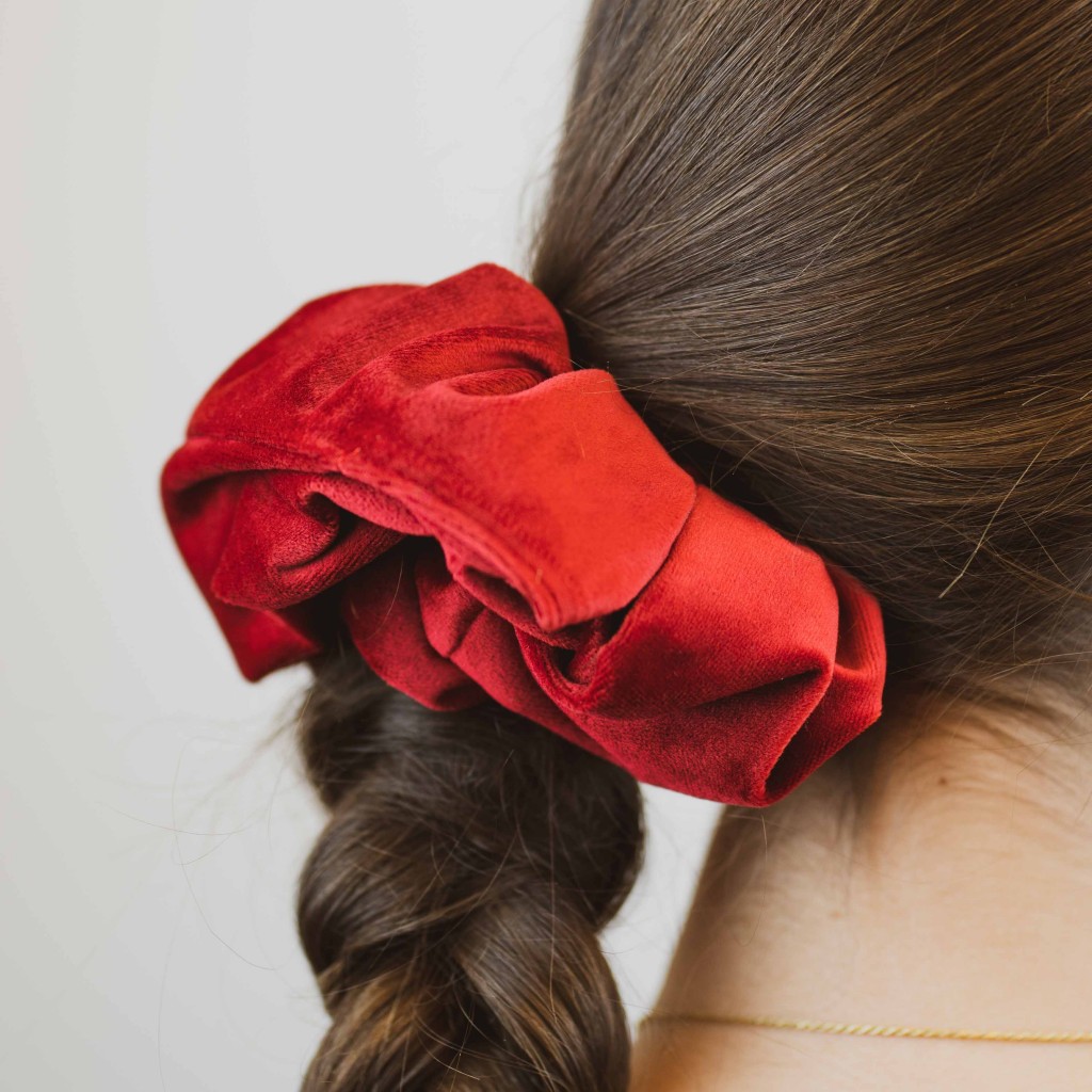 Belushi - Elastico per capelli, velluto rosso